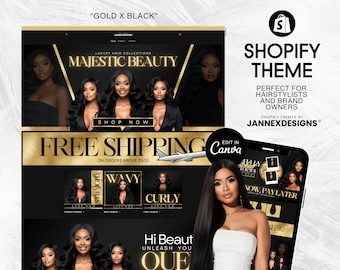 Tema de Shopify: Boutique de peluquería de lujo dorada, banners web para negocios de peluquería, tema para sitio web de belleza, banners para sitio web de peluquería