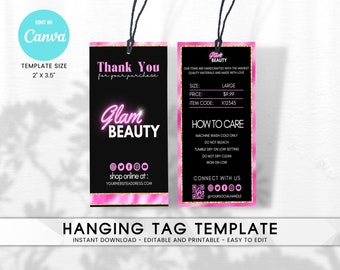 Editable Glam Clothing Hang Tag Canva Template DIY Boutique Fashion Labels Printable Digital Design