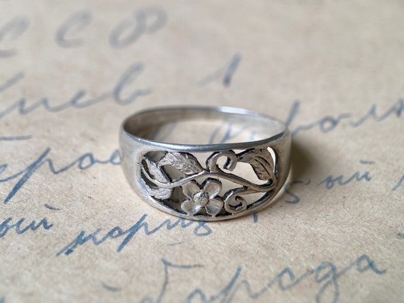 Art Nouveau Vintage sterling silver ring size 10,… - image 10