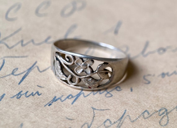 Art Nouveau Vintage sterling silver ring size 10,… - image 8
