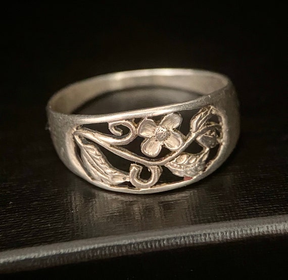 Art Nouveau Vintage sterling silver ring size 10,… - image 9