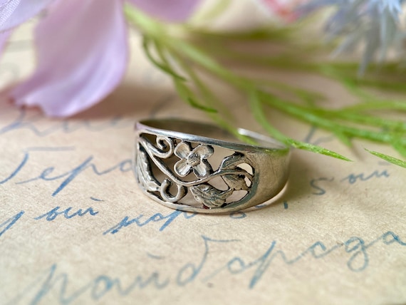 Art Nouveau Vintage sterling silver ring size 10,… - image 6