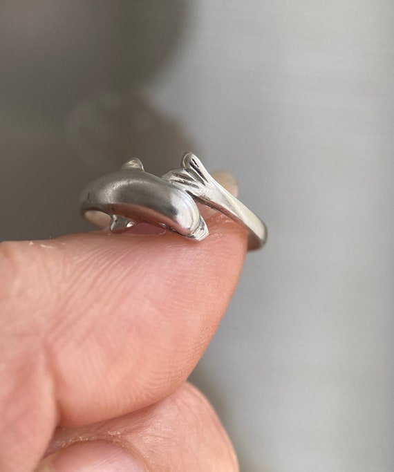 Dolphin vintage sterling silver ring size 6 3/4, … - image 2