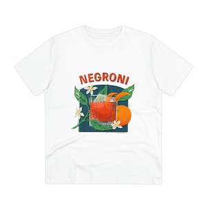 Biologisch katoenen T-shirt, Italiaanse Retro Print, Negroni, Cocktail, Verjaardag, Cadeau Idee, Zomer Unisex T-shirt