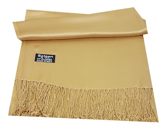 Large Gold Pashmina Shawl: Soft Viscose Silk Blend