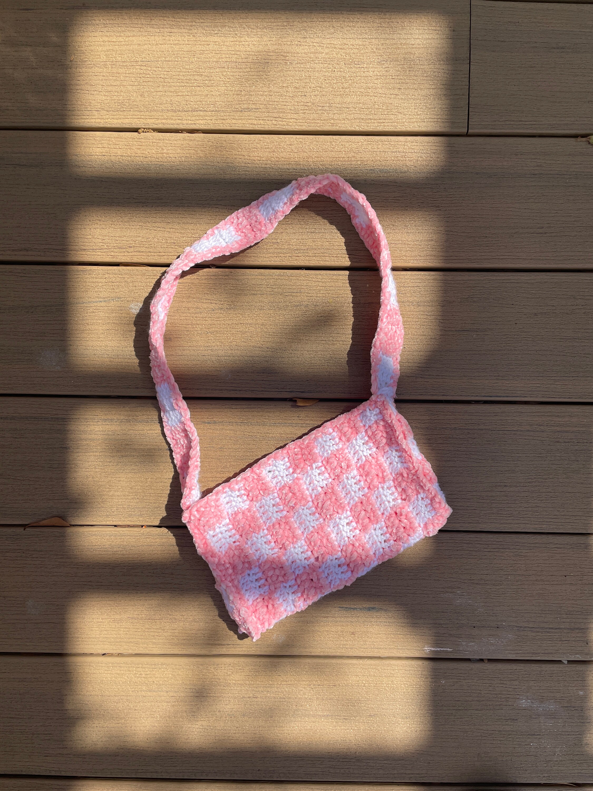 Cotton Candy Pink And Cadmium Green Checkerboard Purse Bag Handbag