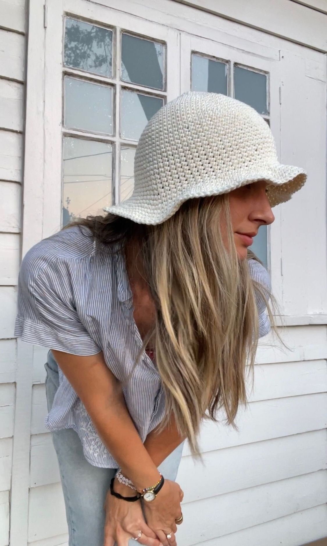 Crochet Cotton Wavy Brim Bucket Hat