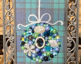 Blue and Green Christmas Ornament Jewelry Art