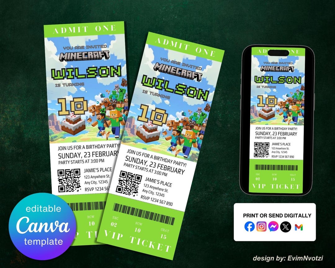 Gamer Birthday Invite | Video Game Party | Minecraft Template ...