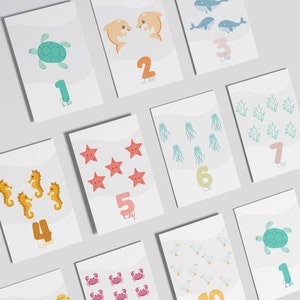 Cartes éducatives, carte âge bébé enfant, cartes flash nombres, cartes Montessori, carte monde marin, imprimable école crèche, chiffres 1-10