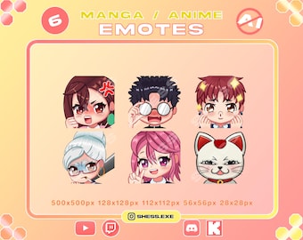 Paket mit 6 Emotes / Anime-Emote / Manga-Emote / Twitch-Emote / Discord-Emote / YouTube-Emote / Kick-Emote / Ohne KI