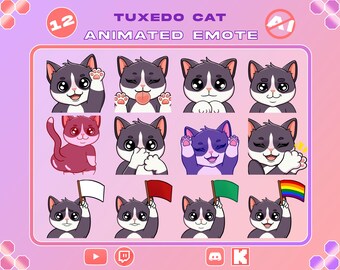 12 Tuxedo cat animated Emote Bundle | Twitch Cat GIF