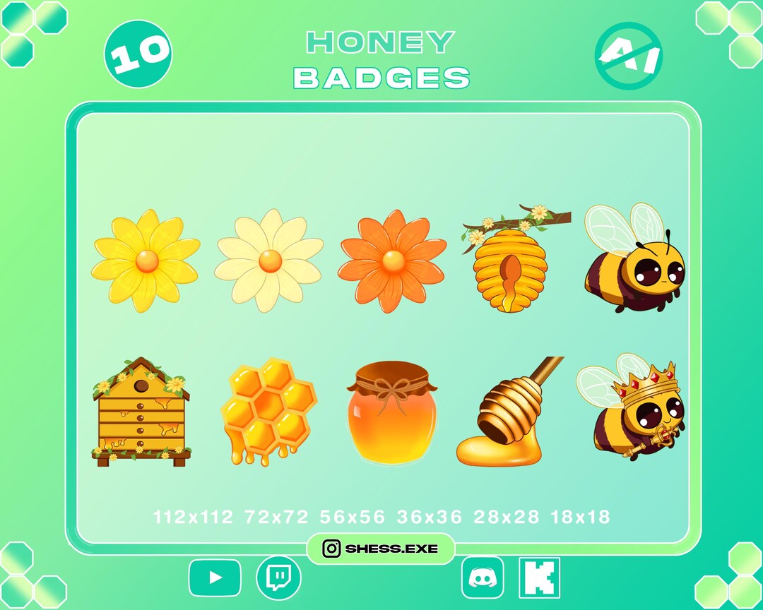 Pack 10 Sub Badges / Honey Badges / Twitch Badge / Youtube Badge / Kick ...