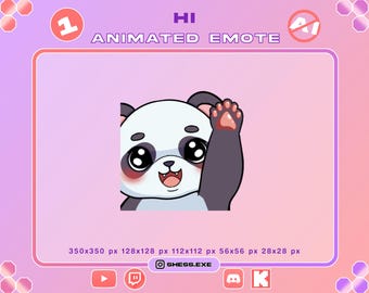Animated Hi Panda emote / Waving emote / For Twitch, Discord, Youtube, Kick...