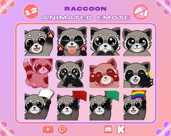 12 animierte Waschbär-Emotes im Paket | 12 Twitch-Waschbär-GIFs