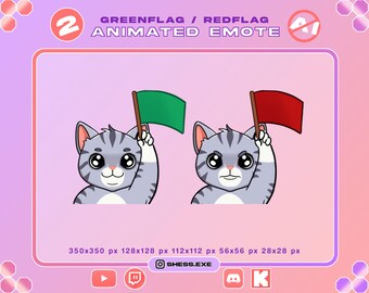 2 animierte Emotes mit grauer Katze / Grüne Flagge / Rote Flagge / Für Twitch, Discord, YouTube, Kick...