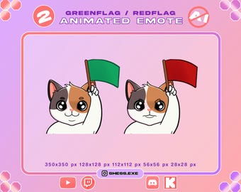 2 animierte Calico-Katzen-Emotes / Grüne Flagge / Rote Flagge / Für Twitch, Discord, YouTube, Kick...
