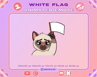 Siamese cat Animated Emotes / White flag / For Twitch, Discord, Youtube, Kick...