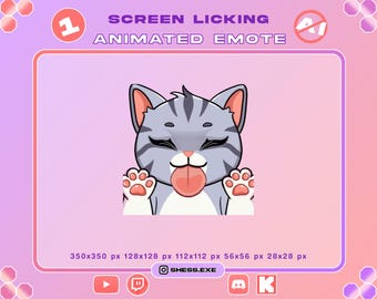Animated Gray cat emote | Screen licking Emote | Gray Cat GIF