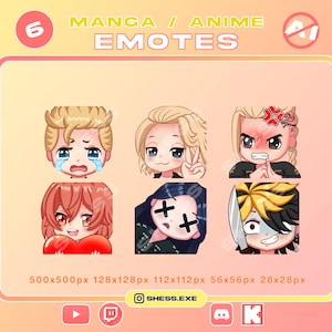 Pack 6 Emotes / Anime Emote / Manga Emote / Twitch Emote / Discord Emote / Youtube Emote / Kick Emote / Keine KI