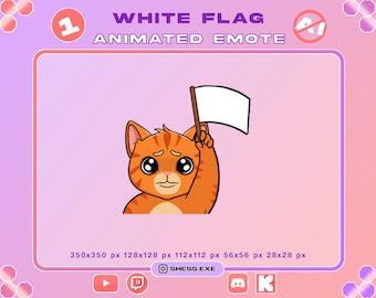 Animated Orange Cat White Flag Emote/ Redemption Emote / For Twitch, Discord, Youtube, Kick...