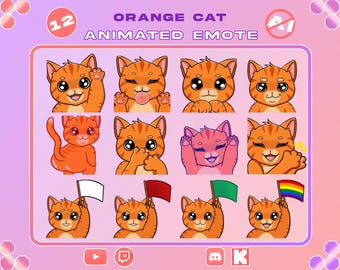 12 Orange cat animated Emote Bundle | Twitch Cat GIF