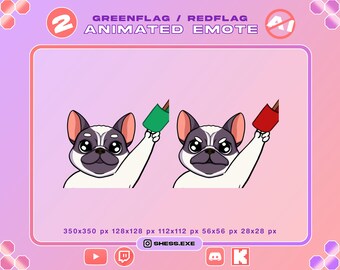 2 animierte Emotes mit französischen Bulldoggen / Grüne Flagge / Rote Flagge / Für Twitch, Discord, YouTube, Kick...