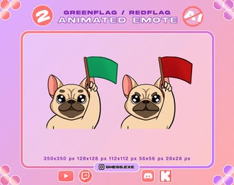 2 animierte Emotes mit französischen Bulldoggen / Grüne Flagge / Rote Flagge / Für Twitch, Discord, YouTube, Kick...