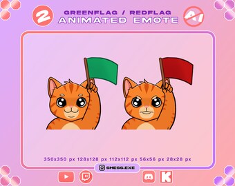 2 animierte Emotes mit orangefarbener Katze / Grüne Flagge / Rote Flagge / Für Twitch, Discord, YouTube, Kick...