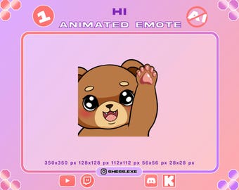 Animated Hi Bear emote / Waving emote / For Twitch, Discord, Youtube, Kick...
