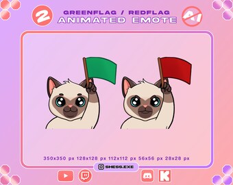 2 animierte Emotes mit Siamkatzen / Grüne Flagge / Rote Flagge / Für Twitch, Discord, YouTube, Kick...
