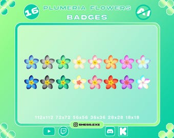 Paket 16: Abo-Abzeichen / Plumeria-Blumen-Abzeichen / Twitch-Abzeichen / YouTube-Abzeichen / Kick-Abzeichen / Bits-Abzeichen / Cheers-Abzeichen