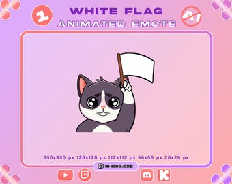 Animated Tuxedo Cat White Flag Emote/ Redemption Emote / For Twitch, Discord, Youtube, Kick...
