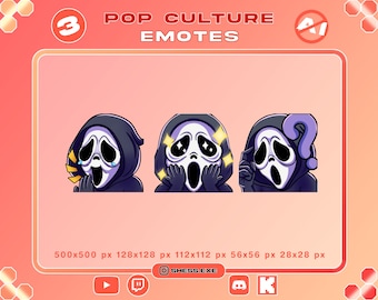 Paket 3 Emotes / Ghostface-Emote / Dead by Daylight-Emote / Twitch-Emote / Discord-Emote / YouTube-Emote / Kick-Emote / Keine KI