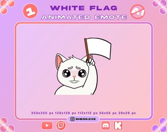 White cat Animated Emotes / White flag / For Twitch, Discord, Youtube, Kick...