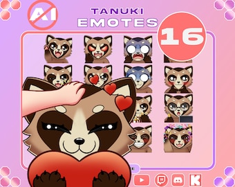 Emote-Paket mit 16 Emotes / Tanuki-Emote-Paket / Twitch-Emote / Discord-Emote / YouTube-Emote / Kick-Emote