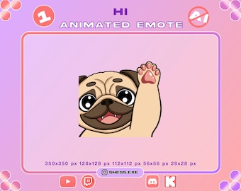 Animated Hi Pug emote / Waving emote / For Twitch, Discord, Youtube, Kick...