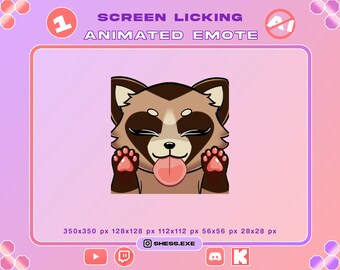 Geanimeerde Tanuki-emote | Emote waarbij iemand het scherm likt