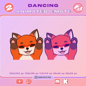 Animerade Dancing Fox-emotes – 2 versioner tillgängliga / Caramel Dansen / För Twitch, Discord, Youtube, Kick...