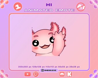 Animiertes „Hi Axolotl“-Emote / Winkendes Emote / Für Twitch, Discord, YouTube, Kick...