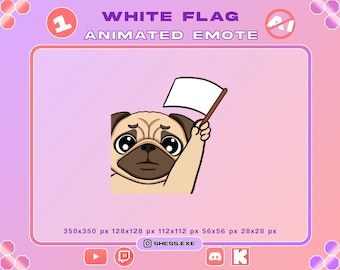 Geanimeerde mopshond-emotes / Witte vlag / Voor Twitch, Discord, YouTube, Kick...