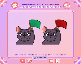 2 animierte Emotes mit französischen Bulldoggen / Grüne Flagge / Rote Flagge / Für Twitch, Discord, YouTube, Kick...