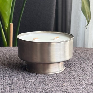 Handcrafted Copper Pot Candle: Soy or Olive Wax, Wooden Wick, Twin Flame Minimalist Candle