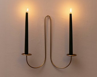 Minimal Wall Sconce Candleholder | Rustic Living Room Decoration | Handcrafted Brass Plated Sconce Candlesticks