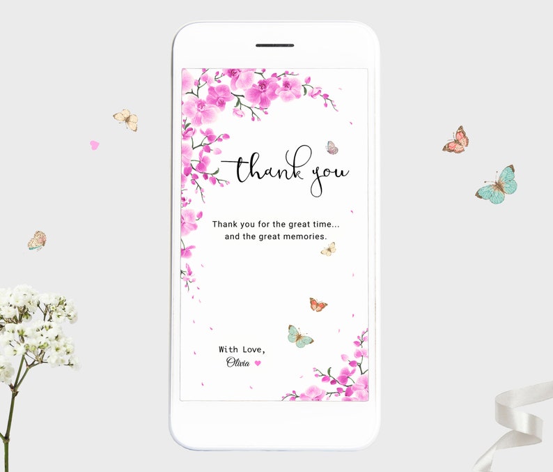 Electronic Thank You Card for Smartphone Email, Wedding Birthday Thank You Ecard, Floral Digital