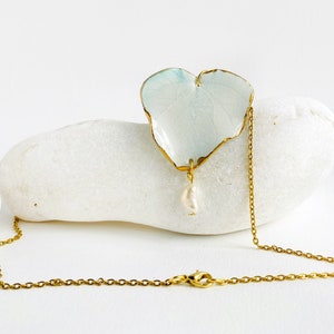 Romantic boho ceramic necklace with heart pendant White statement porcelain jewelry gold dipped image 2