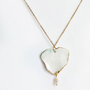 Romantic boho ceramic necklace with heart pendant White statement porcelain jewelry gold dipped image 3