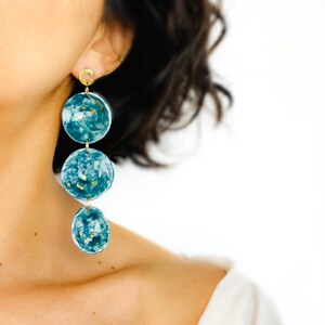 Extra long earrings, Porcelain dangle earrings, Marble earrings gold platted, Artisanal ceramic dangles, Esmelard green earrings for women image 4