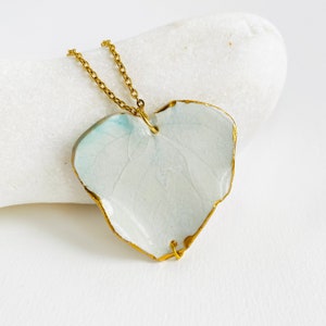 Romantic boho ceramic necklace with heart pendant White statement porcelain jewelry gold dipped image 1