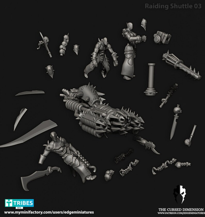 Puede incluir: Un kit de modelo de una nave espacial futurista impreso en 3D con una tripulaci&oacute;n de cuatro figuras. El kit incluye una variedad de armas y accesorios, incluyendo espadas, pistolas y un ca&ntilde;&oacute;n grande. El modelo est&aacute; dise&ntilde;ado para juegos de mesa y est&aacute; pintado en gris.